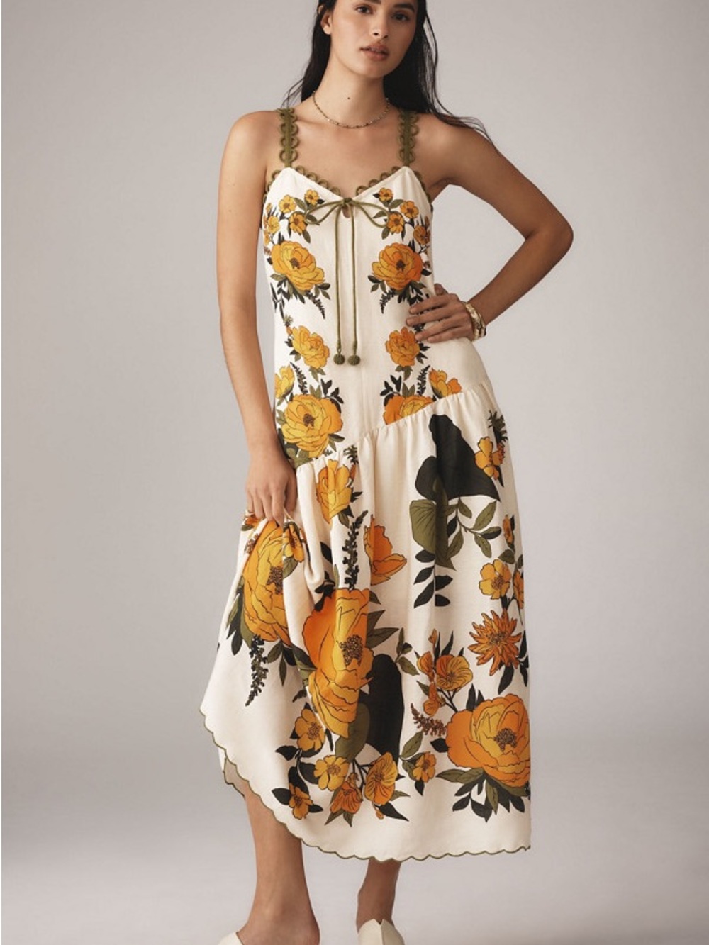 FARM Rio Cream Maxi Dress with Mustard Floral
